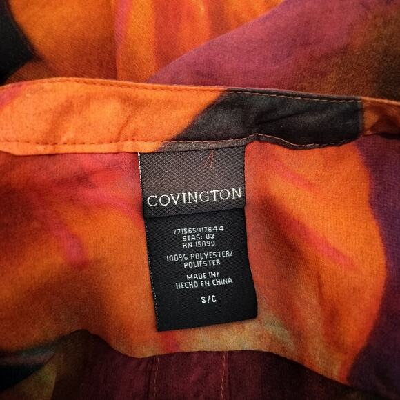 Covington Floral Blouse Tab Sleeve Sheer Watercolor Art to Wear - Picture 9 of 9